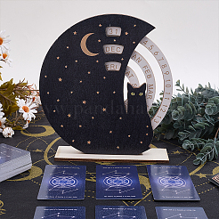 Calendario perpetuo in legno con gatto nero e luna e stella&nbsp;WOOD-WH0029-204