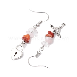 Orecchini pendenti con chiave/lucchetto in pietra mista naturale&nbsp;EJEW-JE06150
