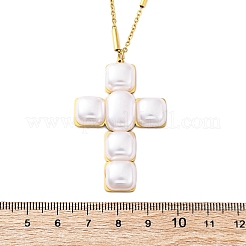 Colliers avec pendentif en croix en acier inoxydable 304 et perles en plastique pour femmes&nbsp;NJEW-U032-12G