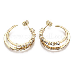 Orecchini a bottone in ottone con zirconi chiari e micro pavè&nbsp;EJEW-N015-11-NF