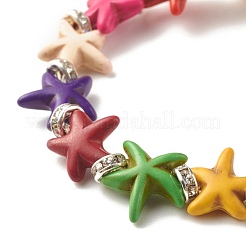Seestern/Seesterne synthetisches türkisfarbenes (gefärbtes) Perlen-Stretch-Armband mit Strass&nbsp;BJEW-JB07867