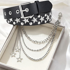 2 cintura a catena in lega con stella in 2 stili e pelle PU nera&nbsp;DIY-CL0002-54