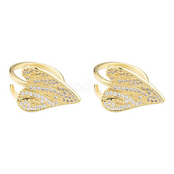Anillo de puño abierto de hoja de corazón de circonita cúbica transparente&nbsp;RJEW-T016-42G