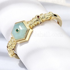 Bracciali rigidi da donna esagonali in ottone con labradorite naturale e zirconi cubici incastonati a pavé.&nbsp;BJEW-Z172-01G-08