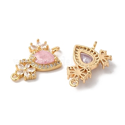 Breloques de connecteur de liens de larme de fleur de zircone cubique clair pavé en laiton&nbsp;KK-C062-014G
