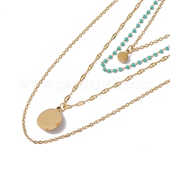 Colgante de sol de turquesa sintética collar de varias capas con cuentas de plástico&nbsp;NJEW-P269-18A-G