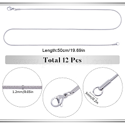 Juego de 12 collar de cadena de serpiente redonda de acero inoxidable 304&nbsp;NJEW-SC0001-11