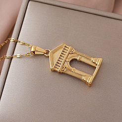 Colliers pendentifs vintage en acier inoxydable 304 représentant un temple religieux&nbsp;HA3140