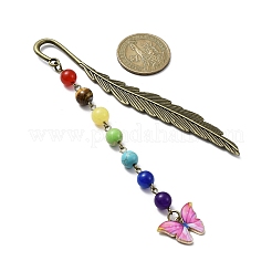 Marque-page pendentif en émail en alliage papillon avec perle de pierre précieuse chakra&nbsp;AJEW-JK00253-02