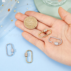 4 Stück 2 Farben Messing Micro Pave klare Zirkonia Schraubkarabiner Verschluss Charms&nbsp;ZIRC-DC0001-37