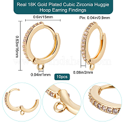 10 pieza de aro de latón con micropavé de circonita cúbica para pendientes de aro huggie&nbsp;KK-BBC0009-40