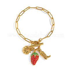 Pulseras con dije de concha de fresa en acero inoxidable 304 esmaltado&nbsp;VA6795