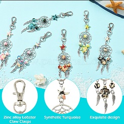 12 pieza de 6 colores de tortuga marina sintética turquesa y aleación colgante decoraciones&nbsp;HJEW-YW00245