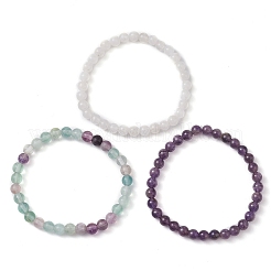 3 braccialetti elasticizzati con perline rotonde in pietra mista naturale stile 3 pezzi&nbsp;BJEW-JB10178-05
