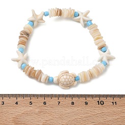 Armbänder aus natürlichen Muschelsplittern und synthetischen Türkisperlen im Ozean-Stil für Damen&nbsp;BJEW-JB13816