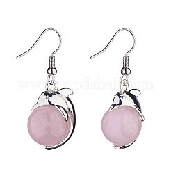 Orecchini pendenti con delfino in quarzo rosa naturale con strass di cristallo&nbsp;EJEW-A092-20P-07
