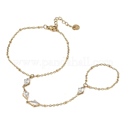 Armbänder aus Edelstahl 304 mit Pavé-Fassung aus klaren Zirkonia in Pferdeaugenform für Damen&nbsp;SA-CBA0EAE-01G