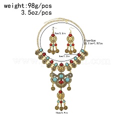 Ensembles de colliers et boucles d'oreilles pendantes en résine imitation turquoise rétro&nbsp;FS-WG8338B-01