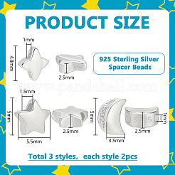 6 Stück 3 Stile 925 Sterlingsilberperlen&nbsp;STER-PH0004-81