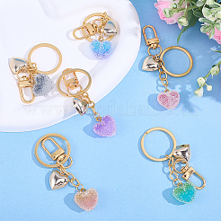 6 portachiavi con ciondolo a forma di cuore in resina trasparente a 6 colori con acciaio inossidabile 304&nbsp;KEYC-AR00010