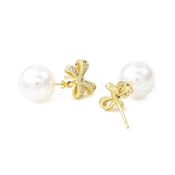 Orecchini a bottone con micro pavè di zirconi cubici in ottone bowknot&nbsp;EJEW-L270-010G