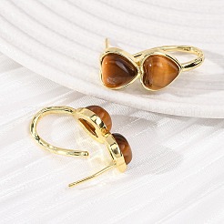 Boucles d'oreilles puces en œil de tigre naturel en forme de cœur pour la Saint-Valentin&nbsp;EJEW-T053-01G-11