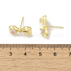 Orecchini a perno con micro pavé di zirconi cubici in ottone placcato a cremagliera sinistra e destra&nbsp;KK-K371-10G
