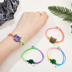 4 set di 4 braccialetti in lega con maglie a forma di gatto e dinosauro con gomma&nbsp;BJEW-FI0001-55