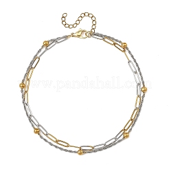 Chaînes à trombone bicolores en acier inoxydable 304 et chaînes à perles rondes&nbsp;AJEW-AN00868