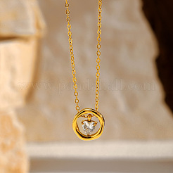 Bague en acier inoxydable 304 sertie de zirconiums cubiques transparents et ornée d'un pendentif en forme de cœur&nbsp;WG58E99-01