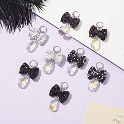 Fiocco in strass con orecchini a monachella pendenti a goccia in vetro&nbsp;EJEW-JE05296
