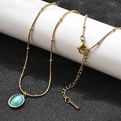 Collier pendentif ovale imitation œil de chat avec chaînes serpent rondes&nbsp;X-NJEW-G085-06G