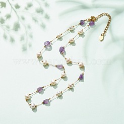 Collier de perles d'améthyste et de perles naturelles&nbsp;NJEW-JN03894-03
