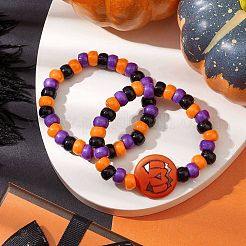 2 Uds. Conjuntos de pulseras elásticas con cuentas de plástico de calabaza de 2 estilos&nbsp;BJEW-JB10888