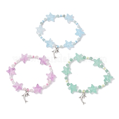 3 bracciale elastico da donna con perline di vetro a forma di stella&nbsp;BJEW-MZ00175