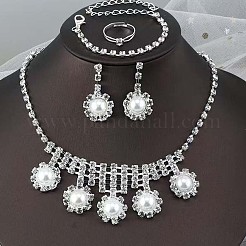 Legierung Strass & Imitation Perle Armbänder & Ohrringe & Halsketten & Ringe Sets für Frauen&nbsp;FS-WG00956-01