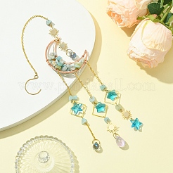 Décorations pendentif lune en copeaux d'amazonite naturelle&nbsp;HJEW-FS00027-02