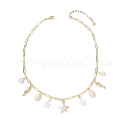 Collane con catena a graffetta in ottone con ciondolo a forma di stella marina&nbsp;NJEW-JN05405-03