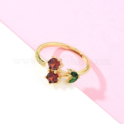 Bague de manchette ouverte fleur de zircone cubique colorée&nbsp;RJEW-F135-07G