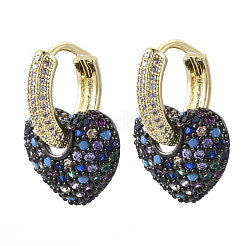 Orecchini a cerchio huggie pendenti con micro pavé di zirconi in ottone&nbsp;KK-R137-016-NF