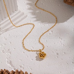 Elegantes collares con colgante de flor de rosa de acero inoxidable 304 para mujer.&nbsp;JZ0314