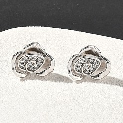 Ohrstecker aus Messing mit Mikropavé und Zirkonia in Rosenblütenform&nbsp;EJEW-G452-08P-02