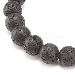 Bracciale elasticizzato in pietra lavica naturale ed ematite sintetica&nbsp;BJEW-JB08323-02
