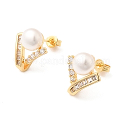 Pendientes redondos de latón con micropavé de circonitas cúbicas transparentes&nbsp;EJEW-A135-28G