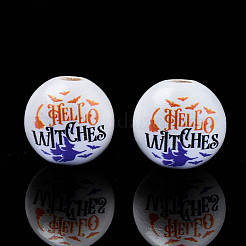 Halloween bedruckte Naturholzperlen&nbsp;WOOD-S057-092