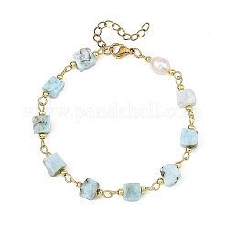 Bracelets en larimar naturel à maillons carrés pour femmes&nbsp;BJEW-JB14478