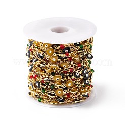 Cuore smaltato in ottone ecologico fatto a mano con catena a maglie malocchio&nbsp;CHC-E025-27G