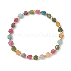 Stretch-Armbänder aus Natursteinwürfeln und Edelstahlperlen für Damen&nbsp;BJEW-JB13348