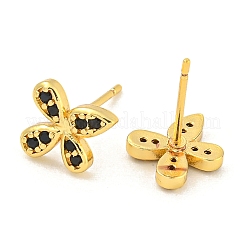 Ohrstecker mit Gestellplattierung aus Messing mit Mikropavé und klaren Zirkonia&nbsp;EJEW-N055-02G-05-RS