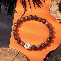 Bracelets extensibles en perles de bois wengé ronds de 8 mm&nbsp;BJEW-JB10465-01